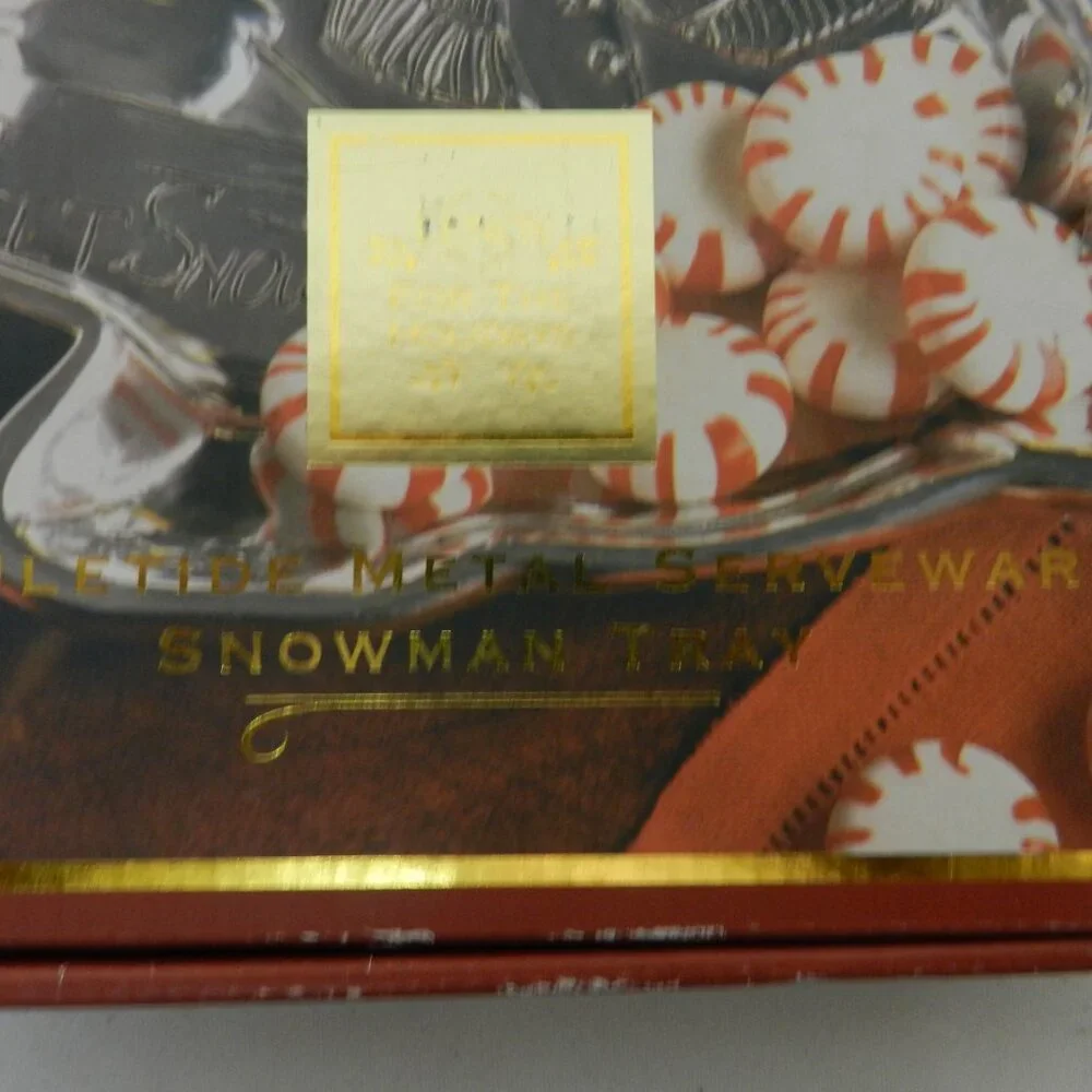 Lenox Yuletide Metal Serveware Snowman Tray Christmas Holidays Candy Dish w/ Box